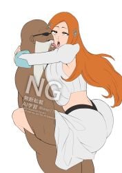 1boy 1girl 1girls age_difference ahegao ass beard big_ass big_breasts big_butt bleach bleach:_the_thousand-year_blood_war breasts breasts_against_chest clothed_female_nude_male dark-skinned_male dark_skin detached_sleeves dress fat fat_bastard fat_male fat_man heart-shaped_pupils hetero hug huge_ass huge_breasts huge_tits inoue_orihime iwao178 leg_lock licking long_hair mind_control nude nude_male official_alternate_costume older_male_and_younger_female open_mouth orange_hair pepe_waccabrada sex suspended_congress tongue ugly_bastard white_dress