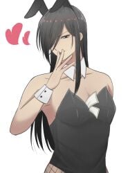 black_hair bunny_ears bunnysuit crossdressing detached_collar gintama hair_over_one_eye katsura_kotarou long-haired_male long_hair looking_at_viewer male male_only male_playboy_bunny money money_in_cleavage smile solo upper_body zurako
