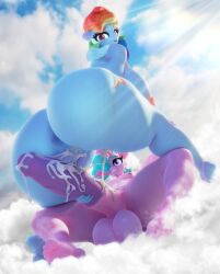 3d 3d_(artwork) after_sex cum cum_inside female femboy huge huge_ass huge_breasts hung_trap large_thighs male my_little_pony oc original_character pink_skin rainbow_dash_(mlp) snuddy straight_hair sweetie_swirl_(twilybutt)