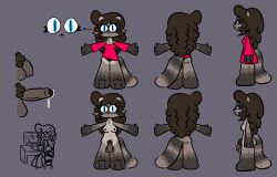absurd_res anthro balls blue_eyes bodily_fluids breasts brown_body brown_fur brown_hair brown_nipples clothed clothing darkened_genitalia flaccid foreskin fur genital_fluids genitals gynomorph hair hi_res intersex mammal mipzly mipzly_(mipzly) model_sheet multicolored_body multicolored_fur nipples nude nude_anthro pantsless penis pink_clothing pink_shirt pink_topwear precum procyonid pubes raccoon shirt solo toony topwear underwear