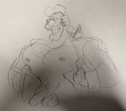 1boy 2022 captain cartoon dr._livesey nude nude_male penis pirate return_to_treasure_island sketch solo_male traditional_media_(artwork)