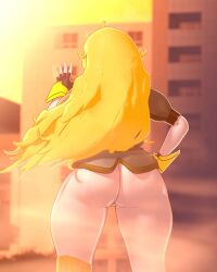 1girls ass ass_focus blonde_female blonde_hair female half-dressed half_naked half_naked_female long_hair long_hair_female luminaryofages purple_eyes rwby solo_female yang_xiao_long