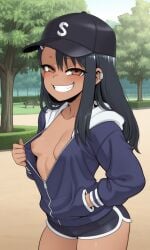 accurate_art_style ai_generated flashing_breasts hayase_nagatoro high_quality looking_at_viewer park please_don't_bully_me,_nagatoro public public_exposure smug_grin upper_body