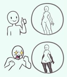 2others ambiguous_gender blush detached_sleeves meme open_mouth sketch smile star_shaped_pupils stylized surprised template thighhighs thumbs_up