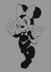1girls anthro bikini blush bra bunguy disney female female_only gaturo gloves hi_res minnie_mouse monochrome mouse one_eye_closed open_mouth rodent solo swimsuit tongue underwear
