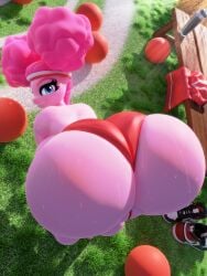 3d anthro ass ball_(object) bent_over bubble_ass bubble_butt female friendship_is_magic huge_ass my_little_pony outside panties pinkie_pie_(mlp) shorts snuddy straight_hair sweat sweaty_ass tight_clothing topless