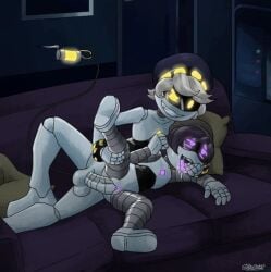 1boy 1girls 1girls1boy male/female murder_drones n_(murder_drones) penis_in_pussy purple_eyes purple_hair sex size_difference straight straight_sex uzi_(murder_drones)
