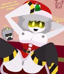 areolae boobs breasts christmas christmas_clothing christmas_outfit drone female male murder_drones n_(murder_drones) nipples pussy robot santa_hat serial_designation_n serial_designation_v tits v_(murder_drones) vagina