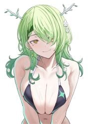 big_breasts bikini breasts_squeezed_together ceres_fauna green_hair hair_over_one_eye hololive hololive_english virtual_youtuber vtuber