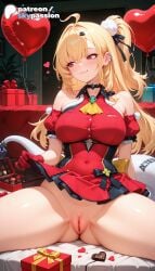 1girls 2026 ai_assisted ai_generated anime blonde_hair boobs box breasts bust christmas cissia_(zenless_zone_zero) dress_lift female_genitalia genitals gift gift_box hi_res high_quality high_resolution highres patreon patreon_username pussy skypassion solo stable_diffusion tits uncensored_pussy uncensored_vagina valentine virtual_youtuber watermark zenless_zone_zero
