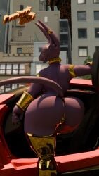 2026 3d_(artwork) 9:16 anthro armband beerus big_butt blender_(artwork) blender_cycles_(artwork) butt car clothing collar digital_media_(artwork) domizoni dragon_ball dragon_ball_super felid feline gold_(metal) gold_collar gold_panties gold_thigh_highs hi_res jewelry legwear male male_focus mammal metal_collar panties purple_body red_car smile smiling_at_viewer solo tail thigh_highs underwear vehicle
