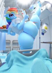 1boy 1girls 3d accidental_exposure anthro artist_request ass ass_bigger_than_head barefoot big_ass cameltoe embarrassed erection erection_under_blanket female food friendship_is_magic hasbro hospital hospital_bed huge_ass huge_cock leg_lift long_legs looking_at_viewer male mooning my_little_pony nurse panties penis pussy pussy_peek pussy_visible_through_thong rainbow_dash_(mlp) skirt skirt_lift skirt_up text thick_ass thick_thighs thong thong_panties tied_hair trembling tsundere upskirt vertical_splits wardrobe_malfunction