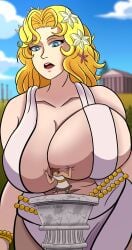 1boy 1girls big_boobs big_breasts blonde blonde-haired_female blonde_female blonde_hair blue_eyes blue_eyes_female boobs breasts brown_hair brown_hair_male brunette brunette_hair brunette_male doodle_mario extreme_size_difference giant_female giant_woman giantess goddess huge_boobs huge_breasts lifting looking_down looking_down_at_another size_difference