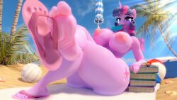 3d barefoot beach beachball feet feet_up female female_only foot_fetish footprint_on_sandals holding_with_feet my_little_pony nude object_between_toes palm_tree popsicle purple_body sand snuddy soles solo toes trees twilight_sparkle_(mlp) volleyball