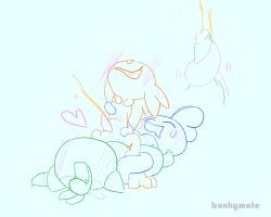 blush blush_lines bunkymate clenched_teeth double_penetration ejaculation feet foot_on_belly foot_on_chest generation_8_pokemon genitals grookey group group_sex hands-free heart_symbol male male/male nintendo orgasm penetration penis pokemon pokemon_(species) scorbunny sex sobble tapering_penis teeth threesome trio