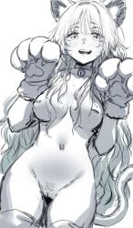 bell_collar belly_button blush cat_ears cat_tail catgirl collar female_in_heat hews_hack horny horny_female inverted_nipples kaoru_hana_wa_rin_to_saku kaoruko_waguri lewd tagme waguri_kaoruko