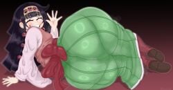 1boy alluka_zoldyck ass ass_focus big_ass big_butt black_hair bottom_heavy fat_ass femboy fully_clothed gigantic_ass huge_ass hunter_x_hunter large_ass long_hair lying_on_side male_focus male_only on_side solo solo_focus solo_male thick thick_ass thick_thighs thighs trap waving waving_at_viewer