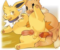 6:5 anal anal_sex animal_genitalia animal_penis ass balls blush bodily_fluids brown_body brown_eyes canine_genitalia canine_penis cum cum_in_ass cum_inside duo eevee eeveelution feral generation_1_pokemon genital_fluids genitals hi_res jolt_(wm149) jolteon male male/male male_penetrated male_penetrating male_penetrating_male nintendo open_mouth penetration penile penile_penetration penis penis_in_ass pokemon pokemon_(species) pu_sukebe sex shallow_penetration yellow_body yellow_eyes