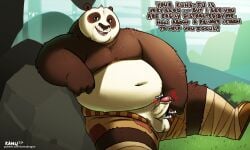 2022 4_fingers anthro balls bear belly black_body black_fur bottomwear clothed clothing colored double_chin dreamworks english_text erection fingers foreskin fur genitals giant_panda glans grass green_eyes hi_res kamudragon kung_fu_panda male mammal master_po_ping moobs open_bottomwear open_clothing open_mouth open_pants open_smile overweight overweight_anthro overweight_male pants penis pink_glans plant retracted_foreskin rock sitting sitting_on_ground smile solo_male teeth text throbbing topless topless_male url white_balls white_body white_fur white_penis