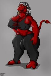 anthro big_breasts big_hipped bigshow breasts caprine cimarron clothing demon furry herm hi_res intersex legwear nipple_outline solo thick_thighs tights