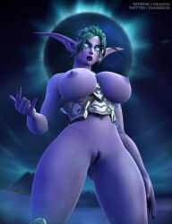 2023 blizzard_entertainment chaossu3d dominant_female elf_ears female glowing_eyes huge_breasts mildly_muscular_woman night_elf pointy_ears solo solo_focus tyrande_whisperwind warcraft world_of_warcraft