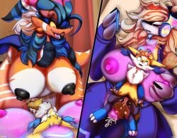 2023 ancient_pokemon anthro apex_build_koraidon balls bedroom bedroom_sex big_breasts black_nipples blush bodily_fluids braixen breasts canid canine cum cum_inside digital_media_(artwork) dragon drooling feathers female female_penetrated fur future_pokemon generation_6_pokemon generation_9_pokemon genital_fluids genitals group group_sex hair hanabi_the_koraidon hi_res huge_breasts inner_ear_fluff kaminura koraidon legendary_pokemon looking_at_another looking_at_object looking_at_partner looking_at_phone male male/female male_penetrating male_penetrating_female mammal miraidon nintendo nipples nude open_mouth paradox_pokemon penetration penile penile_penetration penis penis_in_pussy phone_screen pokemon pokemon_(species) pokemon_sv pussy red_body saliva scalie seraf_the_miraidon sex shaded smile tag thick_thighs threesome tire tongue trio tuft ultimate_mode_miraidon vaginal_penetration yellow_body