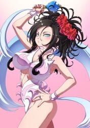 1girls big_breasts black_hair blue_eyes clothing debora_briscoletti dragon_quest dragon_quest_v female female_only flower hand_on_hip hanya_(hanya_yashiki) large_breasts light-skinned_female mole mole_under_eye solo square_enix