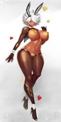 breasts dark-skinned_female dark_elf dark_skin fake_rabbit_ears gurimjang high_heels huge_breasts lipstick navel original original_character pantyhose pasties pointy_ears pussy_pasty short_hair silver_hair thick_thighs wide_hips