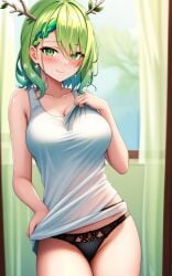 ai_generated ceres_fauna green_hair hololive hololive_english light-skinned_female panties smile tank_top underwear virtual_youtuber white_tank_top yo_dayo_(ai)