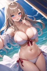 1girls ai_generated arm_pit arm_pits armpit armpits background belly belly_button big_breasts bikini blonde_hair blue_sky cleavage cloud clouds curvaceous curvy curvy_body curvy_female curvy_figure female_focus female_only hi_res high_resolution huge_breasts lake large_breasts long_hair ocean ocean_background seductive_look sky stable_diffusion thick thick_thighs thighs voluptuous water water_background white_bikini
