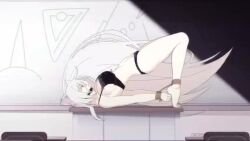 1girls animated arched_back arms_behind_back ass bakemonogatari barefoot big_ass big_breasts bit_gag black_bra black_hanekawa black_lingerie black_panties bondage bound bound_ankles bound_wrists bra breasts cat_ears contortion desk feet flowing_hair from_side gag hanekawa_tsubasa indoors kidetic kusujinn legs_together lingerie long_hair missionary_position monogatari_(series) neko nekomonogatari on_back panties really_long_hair school solo tagme underwear_only very_long_hair video voluptuous white_hair white_skin wrists_to_ankles yellow_eyes