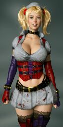 1girls 3d 3d_(artwork) agnez_(guhzcoituz) batman:_arkham_asylum batman_(series) big_breasts blonde_hair blue_eyes busty cleavage dc dc_comics eyebrows eyelashes eyes female female_only fully_clothed guhzcoituz hair harley_quinn_(cosplay) hourglass_figure large_breasts light-skinned_female light_skin lips original original_character pigtails solo thighs toned toned_female waist