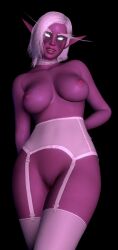 1girls breasts choker curvy curvy_body curvy_female curvy_figure curvy_hips elf female female female_only hips legs looking_at_viewer night_elf nipples pink_skin pose posing short_hair solo stockings thighs verdonioa warcraft white_hair world_of_warcraft wow