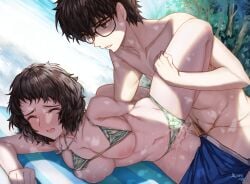 1boy 1boy1girl 1girls age_difference akira_kurusu atlus beach big_breasts bikini black_eyes black_hair blanket blush breasts brown_hair closed_eyes creampie cum cum_drip cum_in_pussy cum_inside cum_on_body exhibitionism female glasses grabbing joker_(persona) large_breasts legs_apart legs_held_open legs_spread lying lying_on_ground lying_on_side male/female male_swimwear messy_hair nude nude_female ocean older_female older_woman_and_younger_boy orgasm outdoor_sex outdoors outside persona persona_5 pubic_hair ren_amamiya sadayo_kawakami sex sex_from_behind short_hair spread_legs spreading straight sweat sweatdrop sweating sweaty swim_trunks swimsuit swimsuit_aside swimsuit_down swimwear teacher_and_student teenager thick_thighs thong tree trees vaginal_penetration vaginal_sex yaoto younger_male