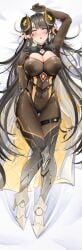 1girls big_breasts breasts contractee_crosselle_(guardian_tales) crosselle_(guardian_tales) dakimakura female_focus female_only guardian_tales horn long_hair looking_at_viewer metal_boots two_tone_hair wide_hips