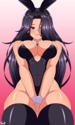 1girls bare_shoulders big_breasts black_hair blush bunny_ears bunny_ears_headband bunnysuit cleavage covered_eye detached_collar exposed_shoulders eye_covered gradient_background hair_covering_eye hair_over_one_eye headband hi_res highres latina legwear looking_at_viewer mole mole_under_eye nijisanji nijisanji_en one_eye_covered one_eye_obstructed red_eyes scarle_yonaguni solo solo_female solo_focus stockings thick_thighs thighhighs thighs virtual_youtuber vlacksr wavy_hair wrist_cuffs