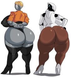 2girls android arms_behind_back ass atomic_heart big_ass big_breasts blonde_hair breasts cartoon_network clothed clothing crossover cyberlord1109 dark-skinned_female dark_skin dat_ass faceless faceless_female featureless_face fecharis female female_only glitchlord8391 hand_on_hip hands_behind_back haydee haydee_(game) high_heels huge_ass huge_breasts jacket large_ass large_breasts left_(atomic_heart) leotard melanin nipple_bulge robot robot_girl shoes sideboob simple_background standing the_twins_(atomic_heart) thick_thighs thighhighs voluptuous white_background wide_hips