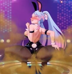 1girls big_ass blue_hair blush bunny_ears bunny_tail bunnysuit closed_eyes fart fart_cloud fart_fetish farting hand_on_thigh indie_virtual_youtuber looking_pleasured multicolored_hair pink_hair rear_view ribbon silvervale smile squatting twintails virtual_youtuber vshojo zaina_art99