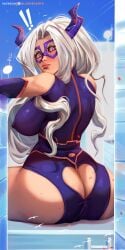 1girls 2020s 2023 big_breasts blushedarts curvaceous curvy curvy_body curvy_female curvy_figure dblushed erect_nipples erect_nipples_under_clothes female_focus female_only giantess hi_res highres long_hair looking_back milf mount_lady my_hero_academia nipple_bulge seductive_look voluptuous_female white_hair yuu_takeyama