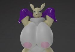 animated anthro areola bandai_namco big_breasts breasts canid canine canis digimon digimon_(species) female fur highyenaarts huge_breasts looking_at_viewer looking_pleasured mammal neck_tuft nipples nude renamon shaking_breasts simple_background smile smiling_at_viewer solo solo_focus thick_thighs tuft wiggle