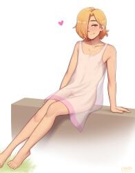 1boy boy caleb_(dross) cute cute_male dress dross feet femboy girly high_resolution looking_at_viewer male_focus male_only original penis simple_background small_penis solo solo_male transparent_clothing twink