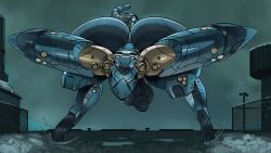 ass balls bent_over big_balls big_butt big_penis borisalien erection genitals hi_res huge_butt humanoid konami living_machine looking_at_viewer machine male male_only metal_gear metal_gear_(robot) metal_gear_ray multicolored_body not_furry nude penis raining robot solo two_tone_body white_eyes