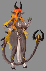 alien alien_girl alien_humanoid big_breasts big_thighs breasts curvy grey_skin grey_skin horn horns kingofundrock long_ears long_nails oc original original_character solo solo_female tail thighs