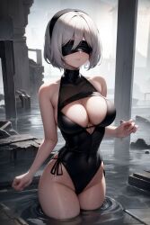 ai_generated blindfold breasts large_breasts leotard nier:_automata shinshiai square_enix stable_diffusion swimsuit thong_leotard white_hair yorha_2b