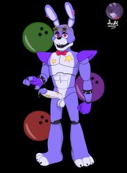 absurd_res animatronic anthro bow_tie bowling_ball buckteeth clothing deriftr erection eyewear fanmade_design five_nights_at_freddy's five_nights_at_freddy's:_security_breach genitals glamrock_bonnie_(fnaf) gloves handwear hi_res humanoid lagomorph leporid machine male male_only mammal muscular muscular_male penis purple_body purple_eyes purple_penis rabbit robot solo spikes standing star sunglasses teeth