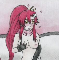 1girls blush breasts hearts large_breasts masturbation nipples ponytail scarf tagme tengen_toppa_gurren_lagann tongue_out wolfman978 yoko_littner