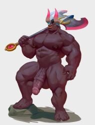 anthro asterius_(hades) balls bara big_balls big_muscles big_penis bovid bovine bull furry hades_(game) horns male male_only medial_ring minotaur muscles muscular nose_ring nude penis solo solo_male zoroj