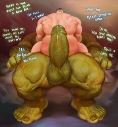 balls bara big_balls big_muscles big_penis boner erection green_skin hairy huge_balls huge_cock human imminent_anal imminent_sex interspecies male male_only muscles muscular nude orc penis size_difference speech spread_legs zoroj