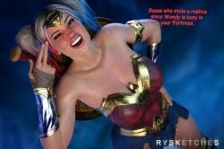 1girls 3d batman_(series) big_breasts breasts busty dc dc_comics female female_only fully_clothed harley_quinn harley_quinn_(injustice) huge_breasts injustice_2 large_breasts light-skinned_female light_skin rysketches solo thick thighs villain villainess wonder_woman_(cosplay) wonder_woman_(series)