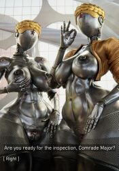 2girls 3d android android_girl athletic_female atomic_heart big_breasts blender cupping_breasts faceless female_only gretdb left_(atomic_heart) nipples pussy right_(atomic_heart) robot robot_girl sisters soviet tagme tall text the_twins_(atomic_heart) thick thick_legs thick_thighs thighs twins